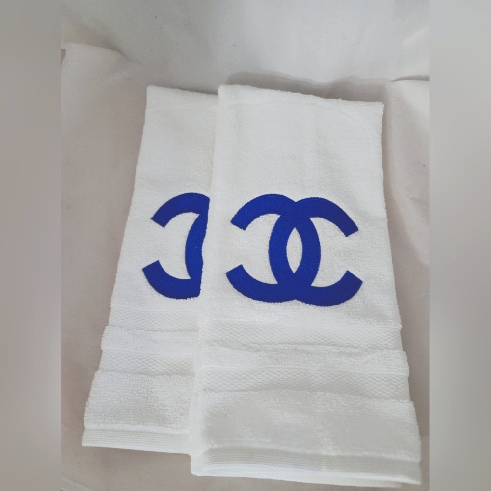Embroidered Cobalt Blue CC Hand Towel